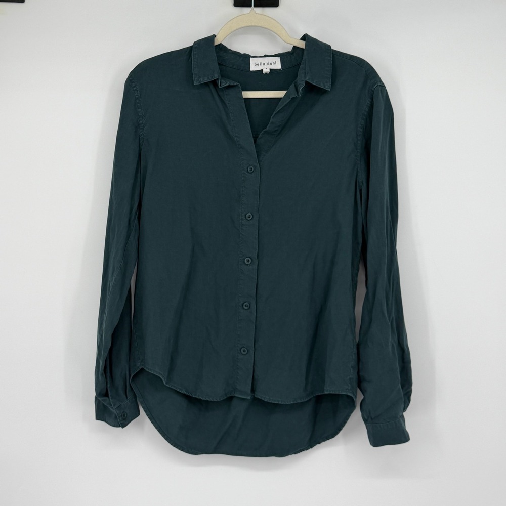 Bella Dahl Tencel Lyocell Button Down Shirt Forest Green Small Relaxed Fit